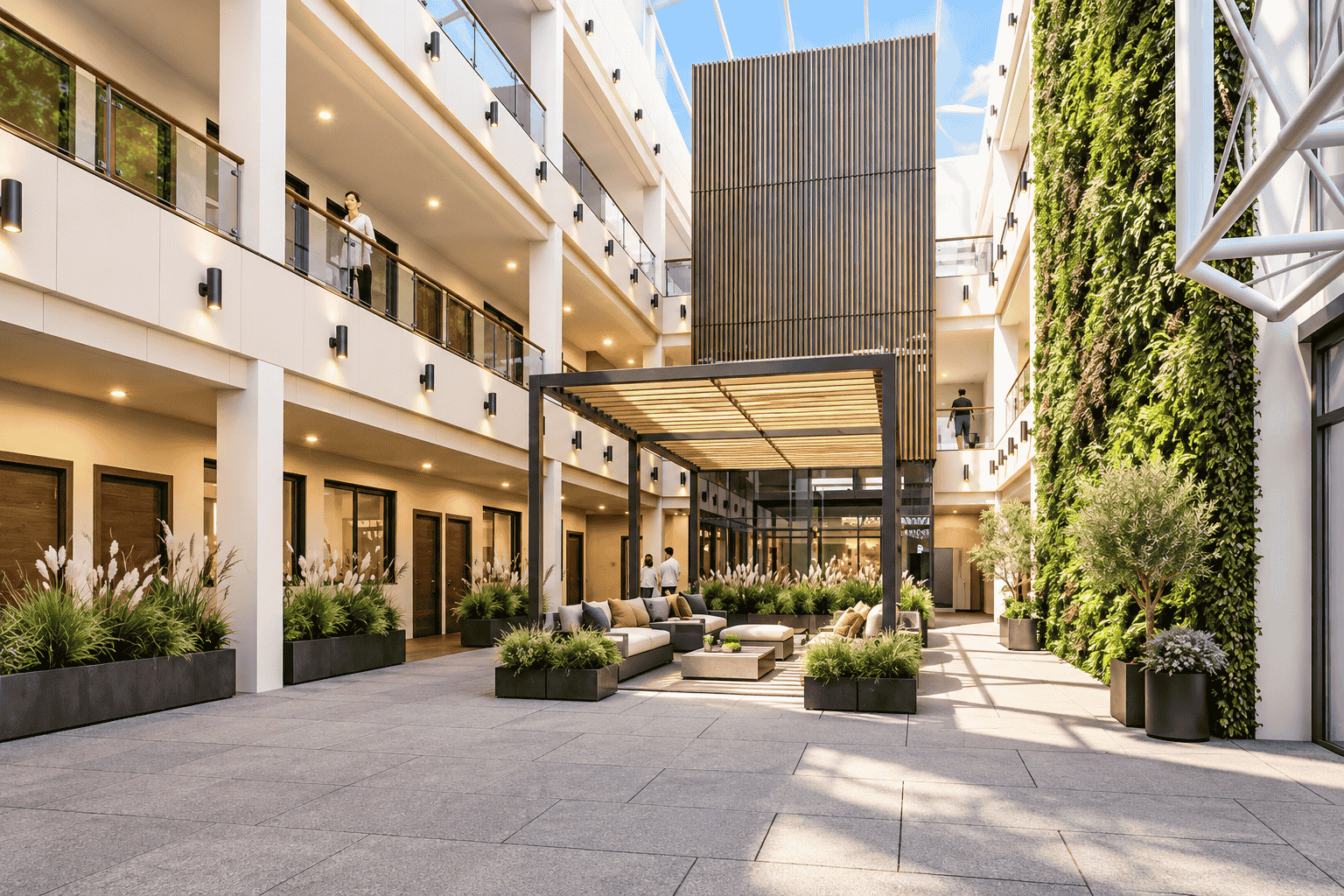Sunlit Modern Atrium Courtyard, Leeds, Aerial photo